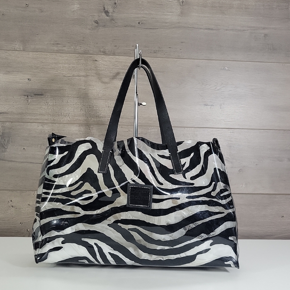 Dooney & Bourke Zebra Print Clear PVC Tote Bag w/Leather Handles